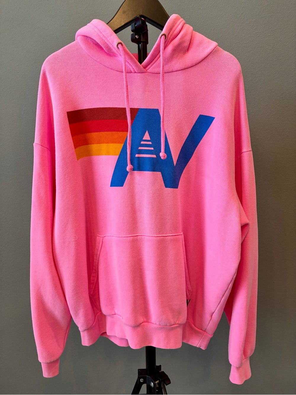 Aviator Nation Logo Pullover Relaxed Hoodie Neon Pink Size Small